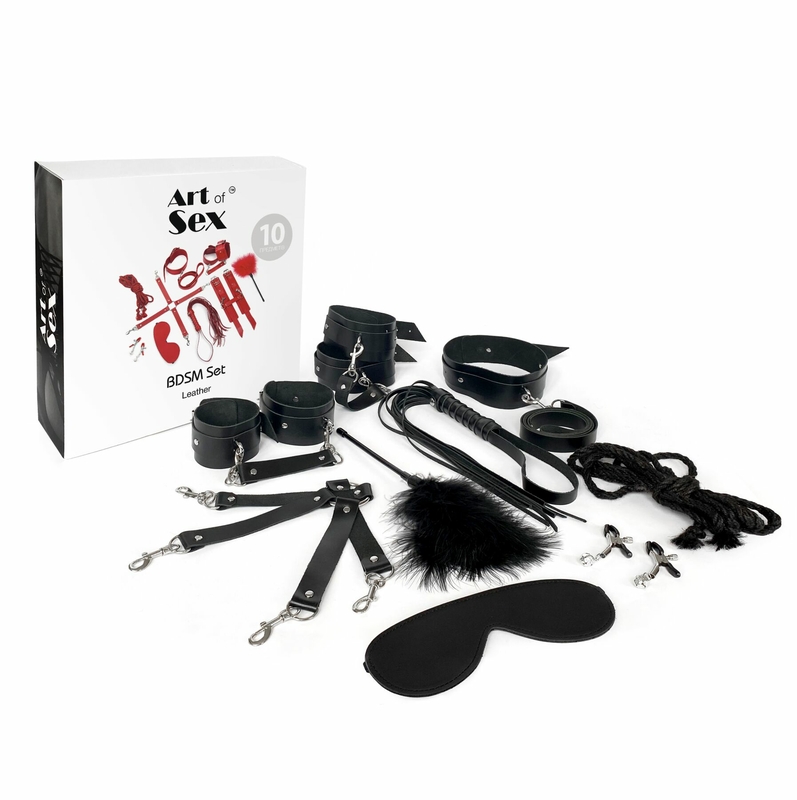 Набор Art of Sex - BDSM Set  Leather, 10 предметов, натуральная кожа, Черный, фото №4