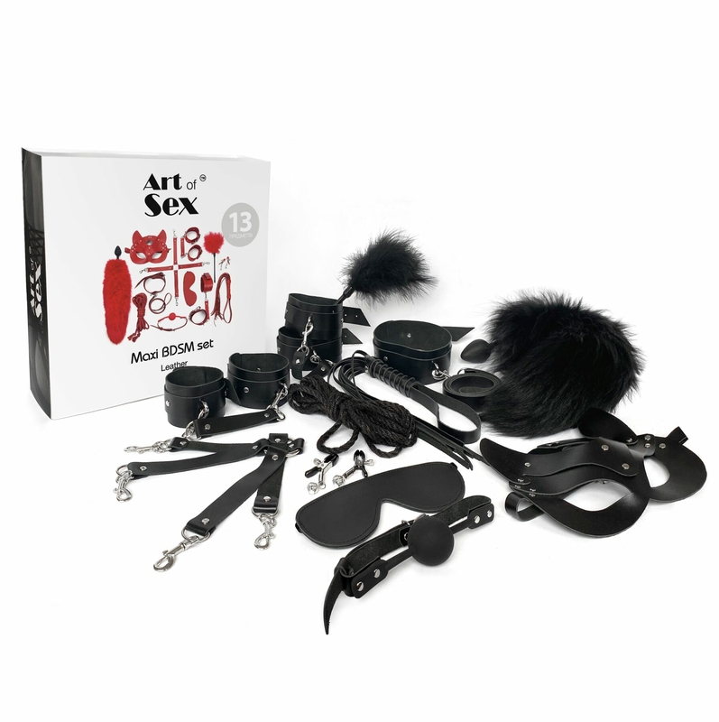 Набор Art of Sex - Maxi BDSM Set Leather, 13 предметов, натуральная кожа, Черный, numer zdjęcia 4