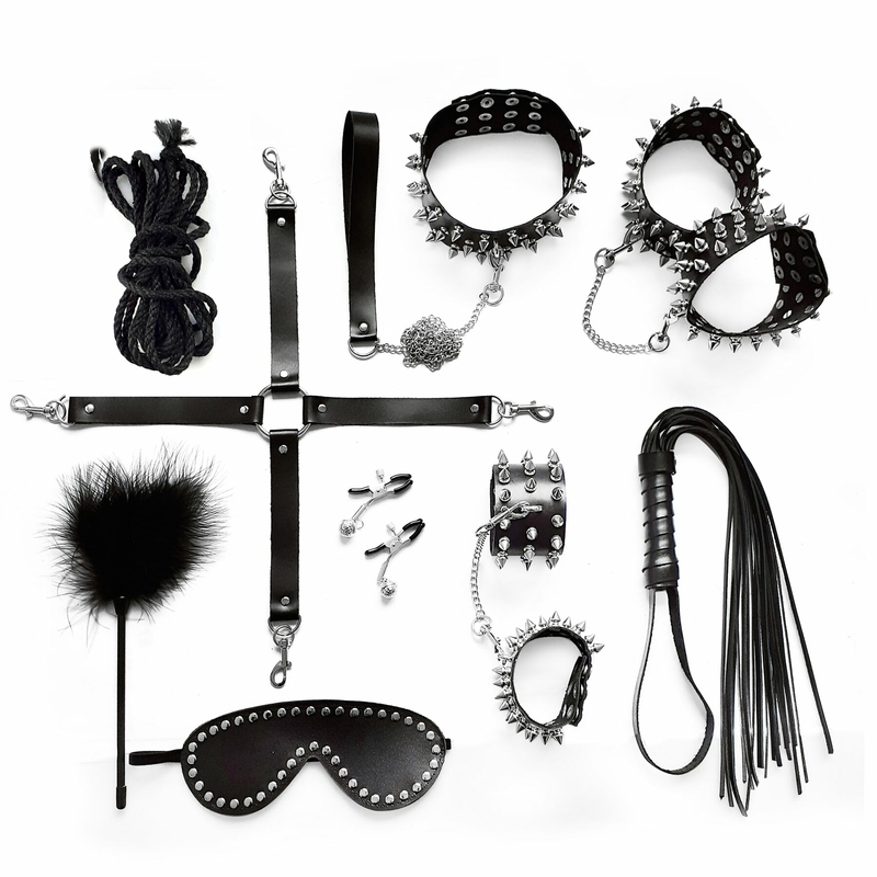 Набор Art of Sex - Spikes BDSM Set Leather, 10 предметов, натуральная кожа, черный, фото №2