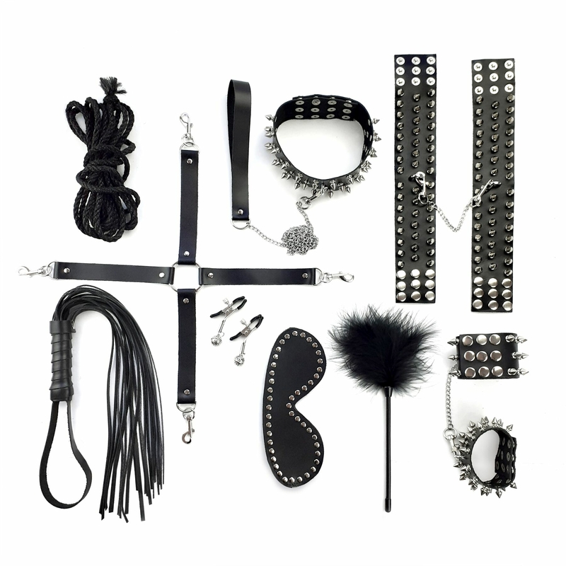 Набор Art of Sex - Spikes BDSM Set Leather, 10 предметов, натуральная кожа, черный, numer zdjęcia 3