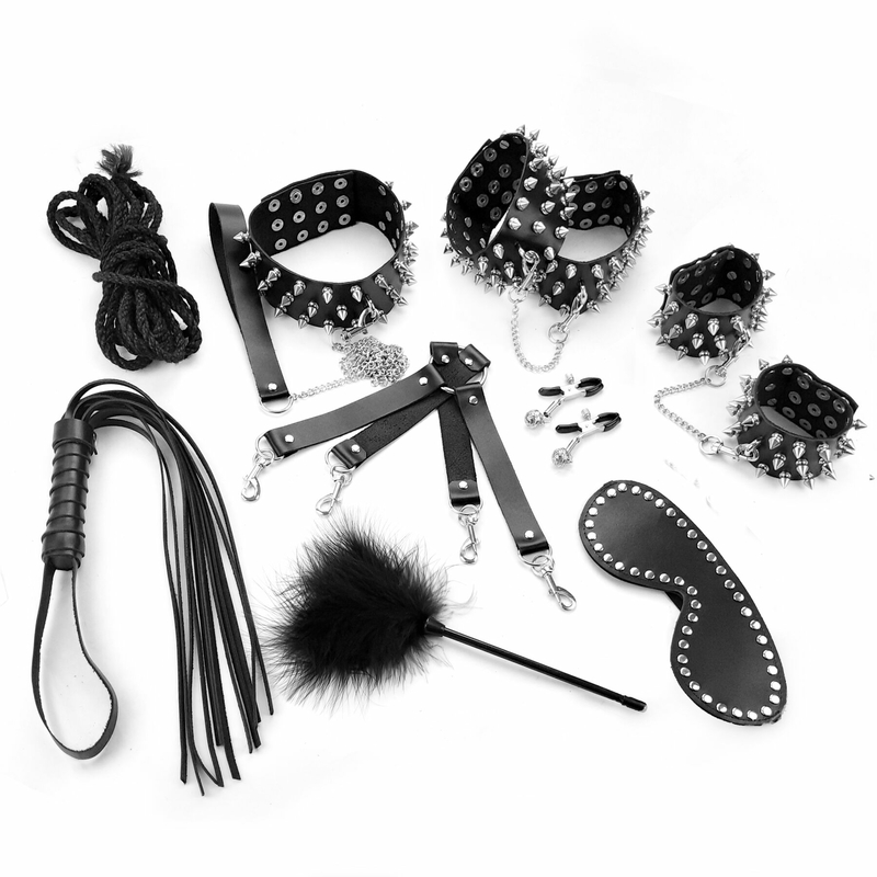 Набор Art of Sex - Spikes BDSM Set Leather, 10 предметов, натуральная кожа, черный, photo number 4