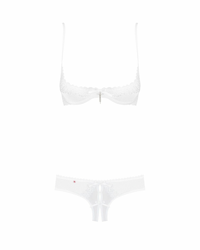 Эротический комплект с бюстгальтером-получашкой Obsessive Alabastra S/M, белый, трусики с доступом, фото №6