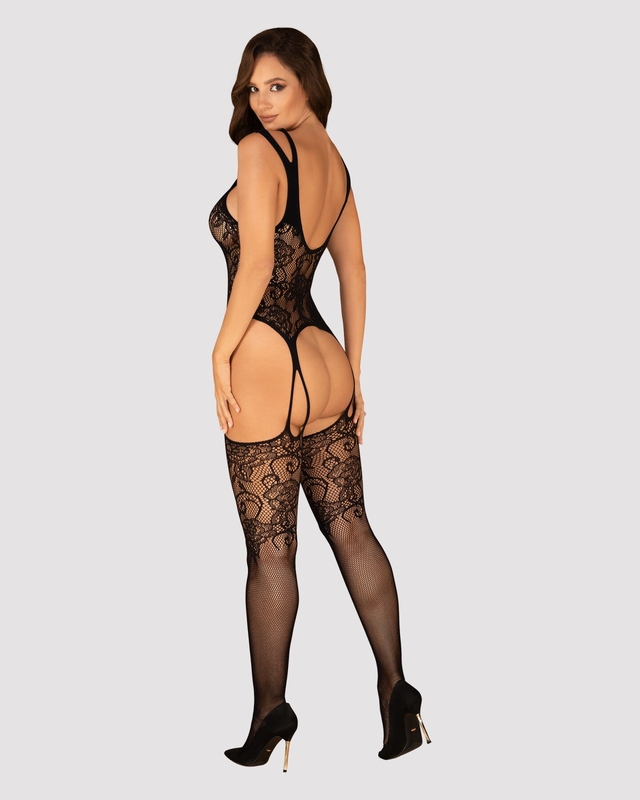 Бодистокинг Obsessive Bodystocking F237 XL/XXL, растительное плетение, имитация чулок, фото №5