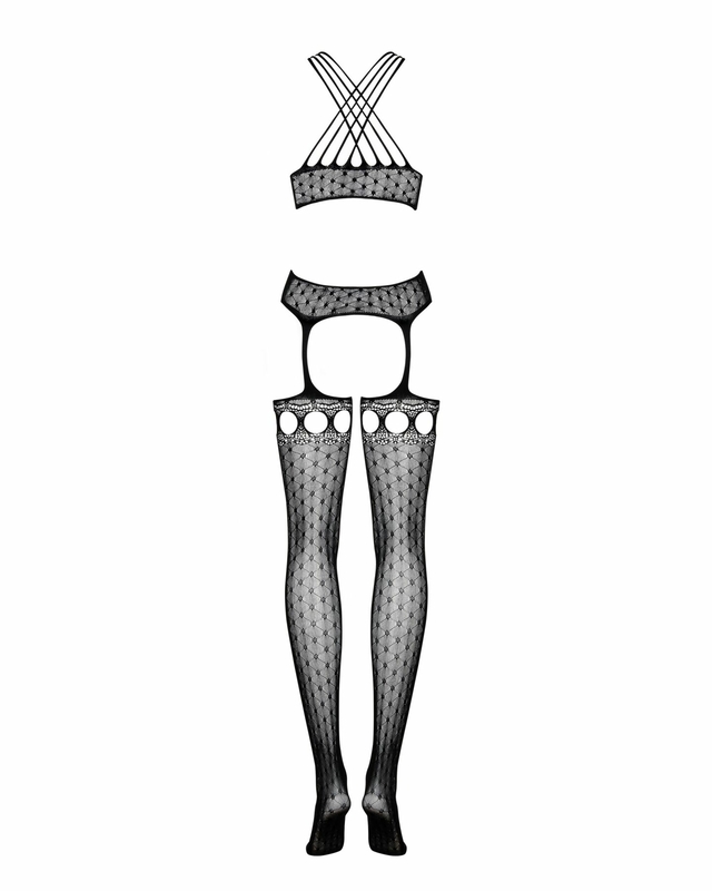 Бодистокинг Obsessive Bodystocking G313 S/M/L, шнуровка, геометрический декор, фото №7