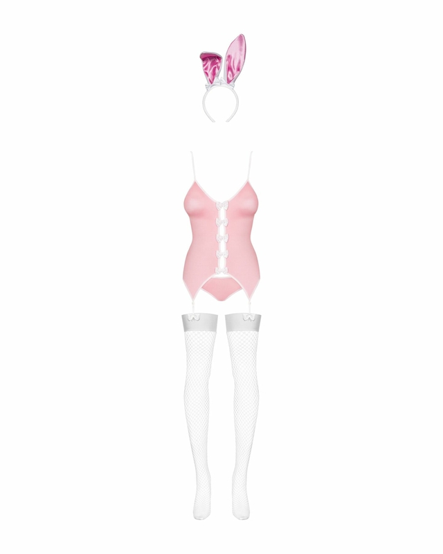 Эротический костюм зайки Obsessive Bunny suit 4 pcs costume pink S/M, розовый, топ с подвязками, тру, numer zdjęcia 6
