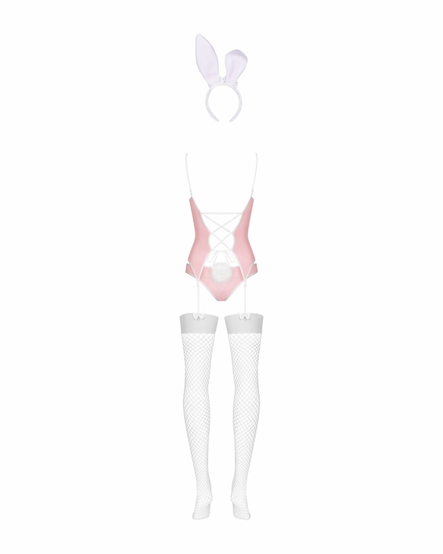 Эротический костюм зайки Obsessive Bunny suit 4 pcs costume pink S/M, розовый, топ с подвязками, тру, фото №7