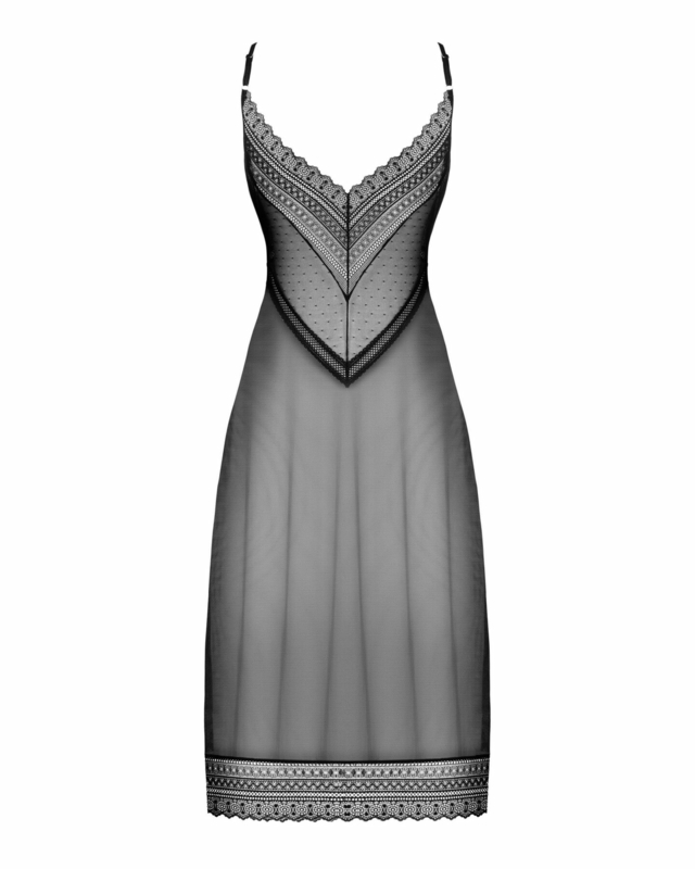 Полупрозрачная длинная сорочка Obsessive Estiqua chemise XS/S, черный, ассиметричный крой, photo number 7