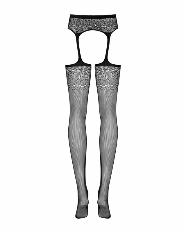 Сетчатые чулки-стокинги с цветочным рисунком Obsessive Garter stockings S207 S/M/L, черные, имитация, фото №7