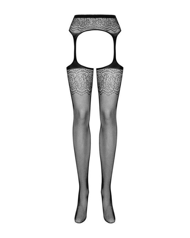 Сетчатые чулки-стокинги с цветочным рисунком Obsessive Garter stockings S207 XL/XXL, черные, имитаци, numer zdjęcia 6