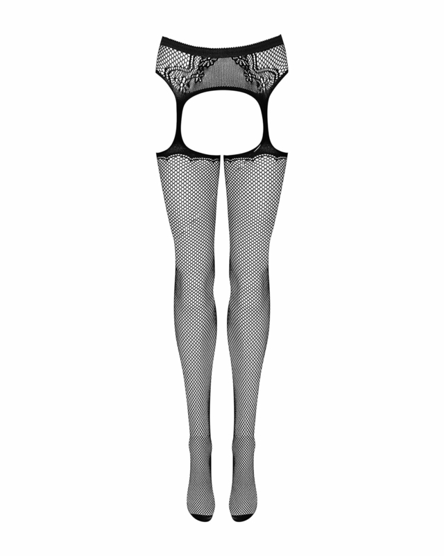 Сетчатые чулки-стокинги с узором на ягодицах Obsessive Garter stockings S232 S/M/L, черные, имитация, photo number 6