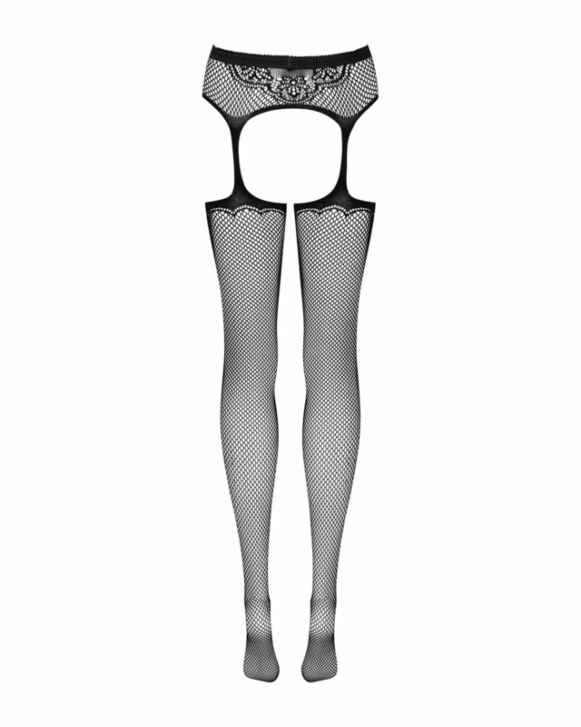 Сетчатые чулки-стокинги с узором на ягодицах Obsessive Garter stockings S232 S/M/L, черные, имитация, photo number 7