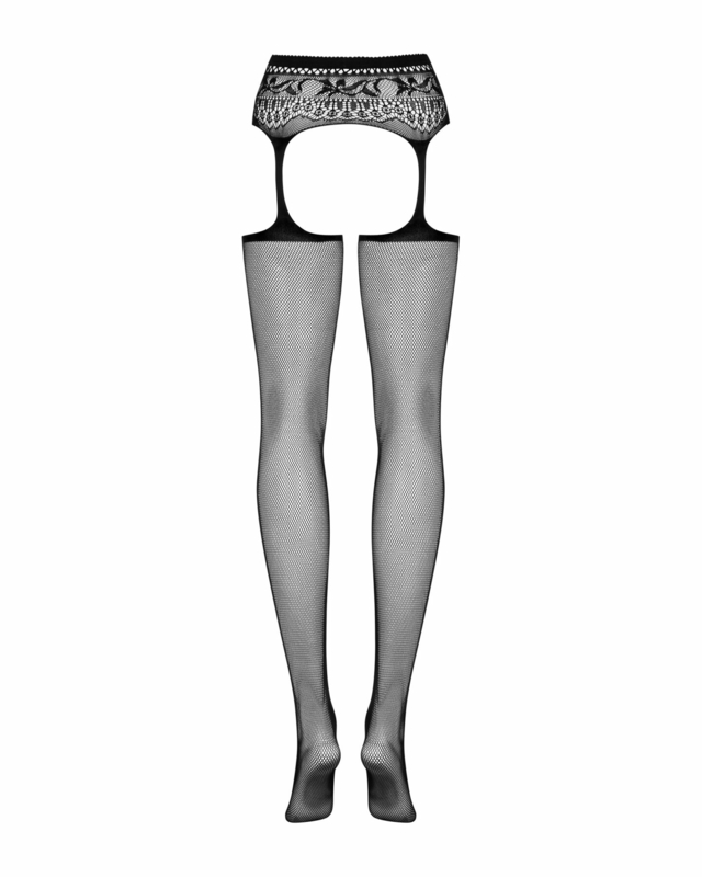 Сетчатые чулки-стокинги с кружевным поясом Obsessive Garter stockings S307 XL/XXL, черные, имитация, photo number 7