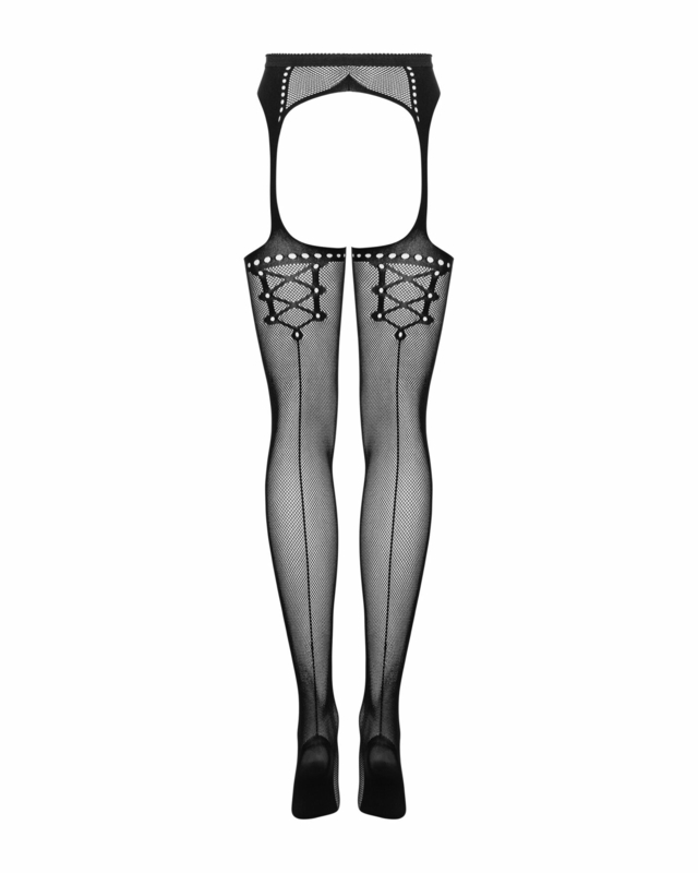 Сетчатые чулки-стокинги со стрелкой Obsessive Garter stockings S314 S/M/L, черные, имитация гартеров, photo number 7