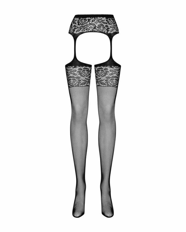 Сетчатые чулки-стокинги с имитацией гартеров Obsessive Garter stockings S500 S/M/L, черные, с доступ, фото №5