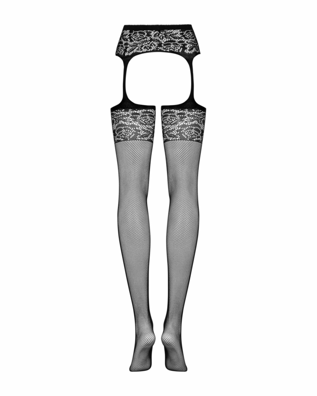 Сетчатые чулки-стокинги с имитацией гартеров Obsessive Garter stockings S500 S/M/L, черные, с доступ, numer zdjęcia 6