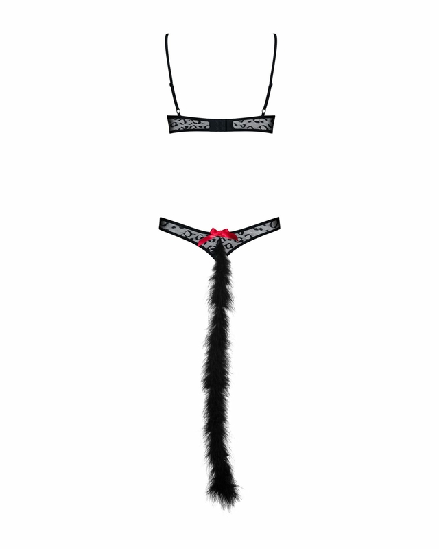 Эротический костюм гепарда Obsessive Gepardina 3 pcs costume S/M, черный, меховая отделка, монокини,, numer zdjęcia 7