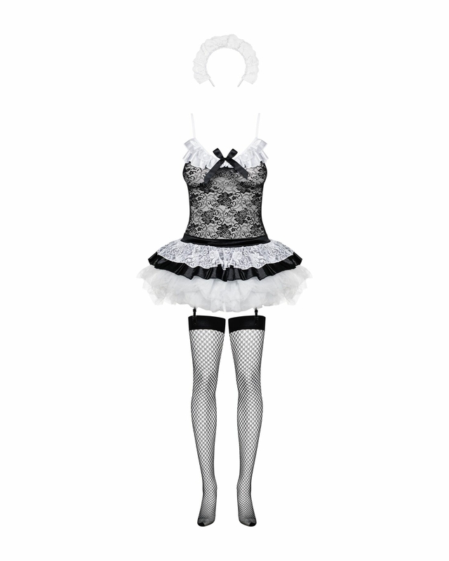Эротический костюм горничной с юбкой Obsessive Housemaid 5 pcs costume L/XL, черно-белый, топ с подв, фото №6