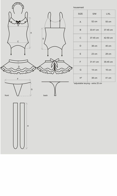 Эротический костюм горничной с юбкой Obsessive Housemaid 5 pcs costume L/XL, черно-белый, топ с подв, numer zdjęcia 8
