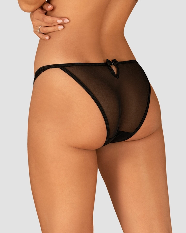 Полупрозрачные трусики с подвеской Obsessive Ivannes panties black S/M, черные, photo number 3