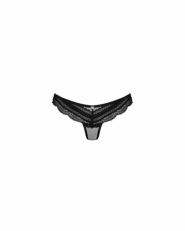 Полупрозрачные трусики с подвеской Obsessive Ivannes panties black S/M, черные, фото №6