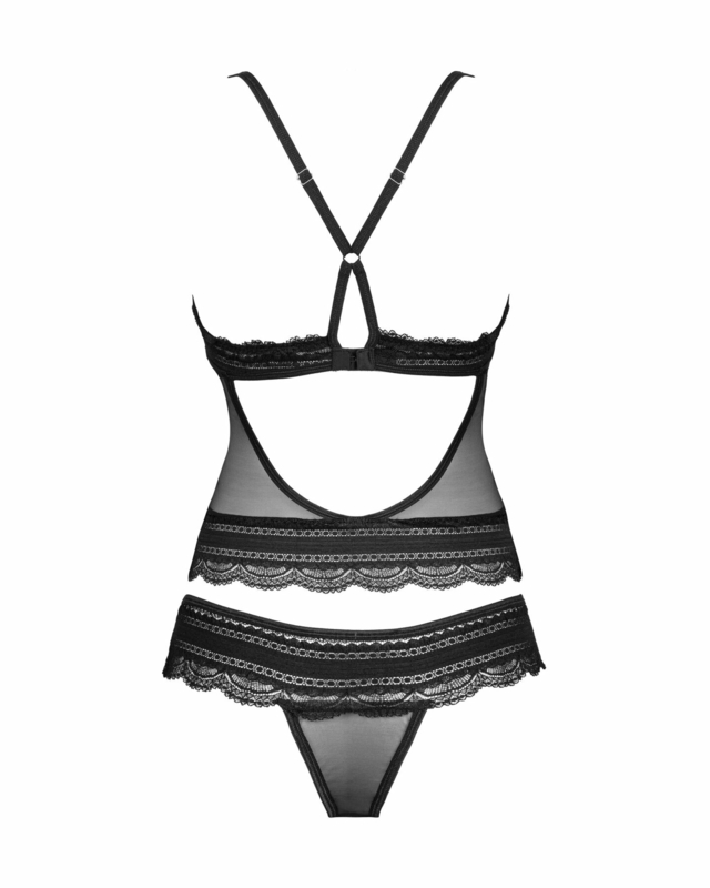 Полупрозрачный набор с украшениями Obsessive Ivannes top & thong S/M, черный, топ и танга, фото №7