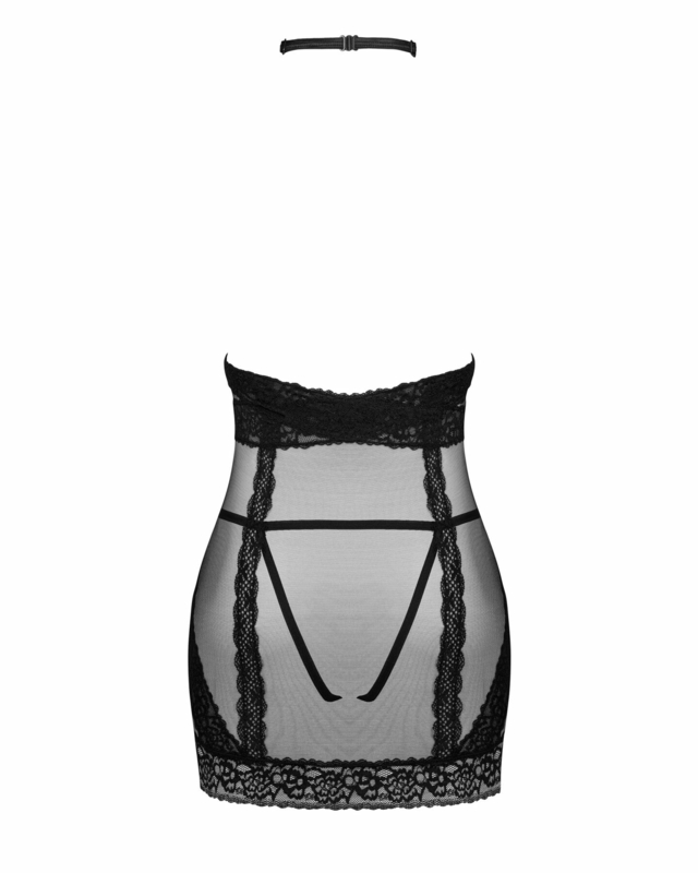 Полупрозрачная сорочка с открытой грудью Obsessive Lacrisia chemise XL/2XL, черная, с чокером, numer zdjęcia 7