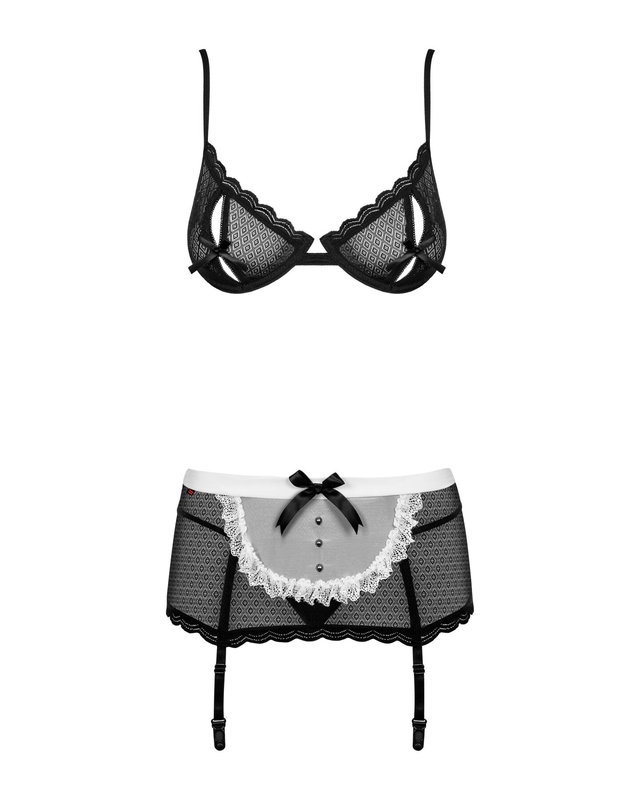 Эротический костюм горничной Obsessive Maidme set 5pcs L/XL, бюстгальтер, пояс с фартуком, чулки, ст, photo number 6