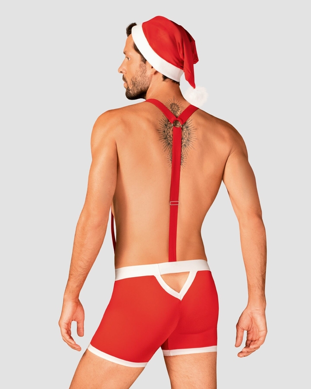 Мужской эротический костюм Санта-Клауса Obsessive Mr Claus S/M, боксеры на подтяжках, шапочка с помп, фото №3
