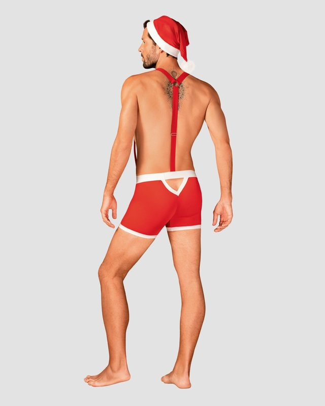 Мужской эротический костюм Санта-Клауса Obsessive Mr Claus 2XL/3XL, боксеры на подтяжках, шапочка с, фото №5