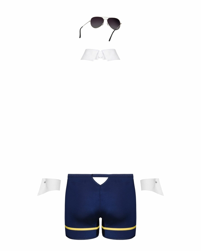 Эротический костюм пилота Obsessive Pilotman set S/M, боксеры, манжеты, воротник с галстуком, очки, фото №7