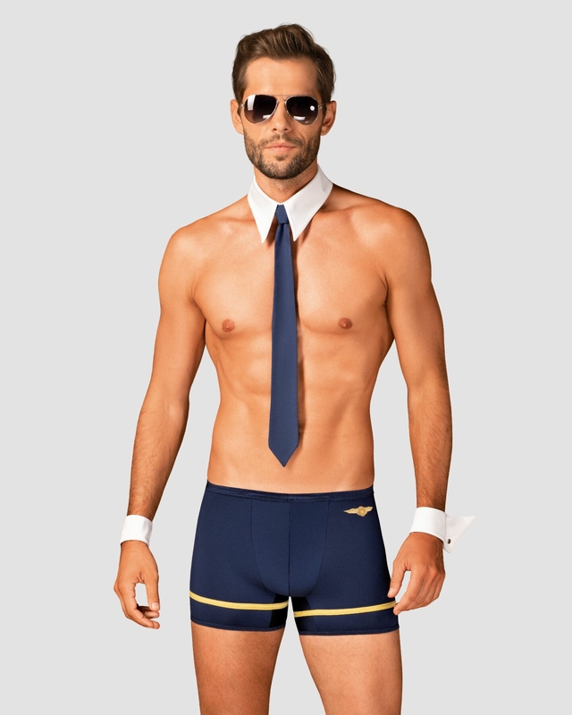 Эротический костюм пилота Obsessive Pilotman set L/XL, боксеры, манжеты, воротник с галстуком, очки, photo number 2