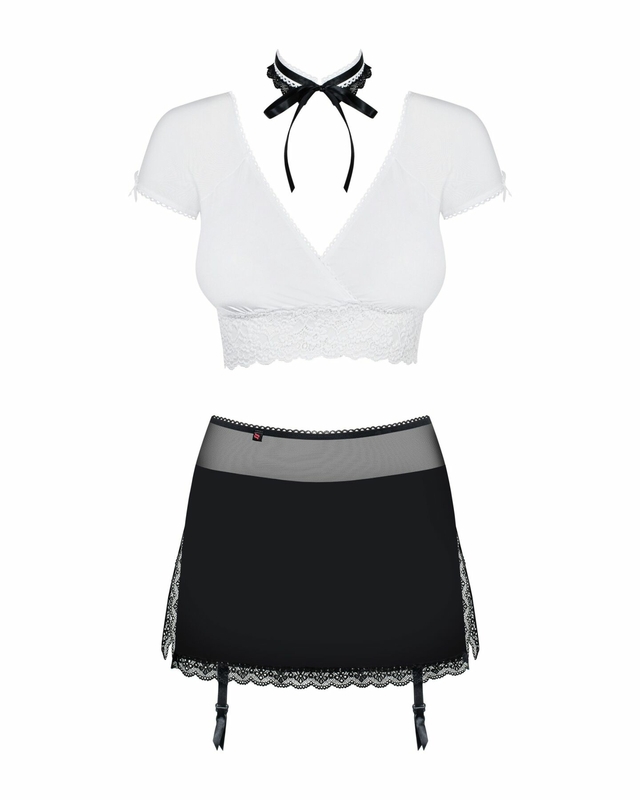 Эротический костюм секретарши Obsessive Secretary suit 5pcs black L/XL, черно-белый, топ, юбка, стри, фото №6