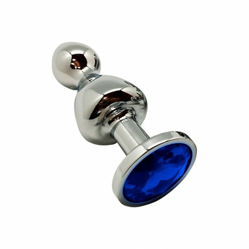 Металлическая анальна пробка Wooomy Lollypop Double Ball Metal Plug Blue L диаметр 3,5, длина 10,5см, фото №2