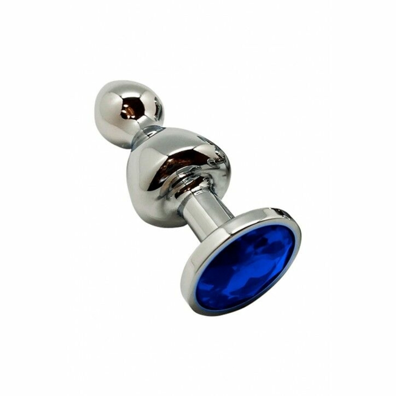 Металлическая анальная пробка Wooomy Lollypop Double Ball Metal Plug Blue M диаметр 3,1, длина 9,4 с, фото №2