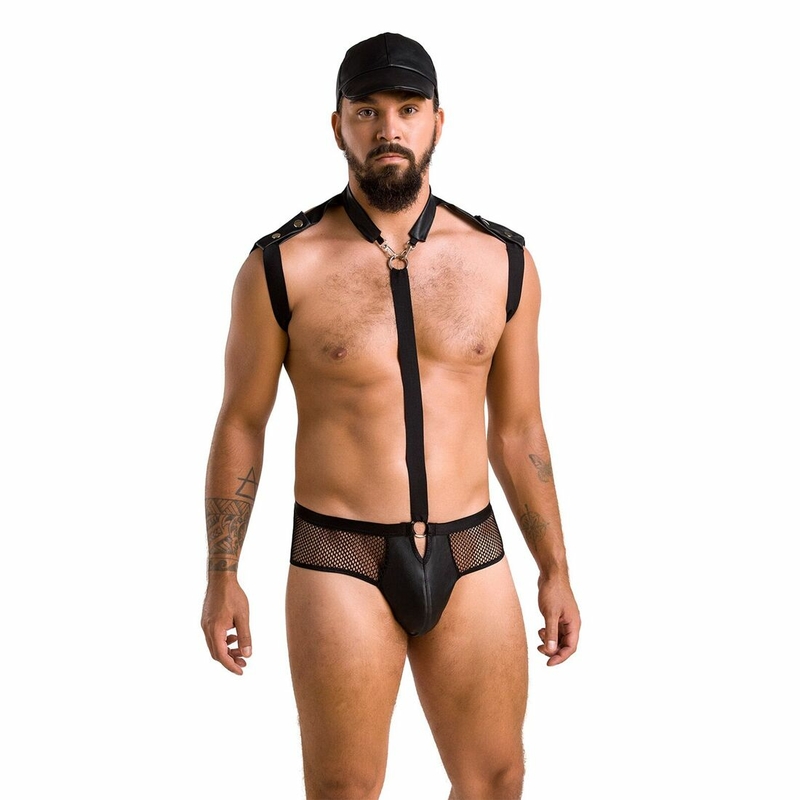 Комплект эротического мужского белья Passion 038 SET JOHN L/XL Black, боди, кепка, фото №2