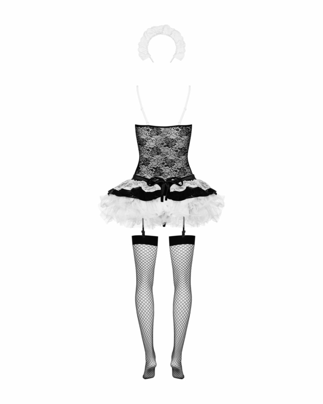 Эротический костюм горничной с юбкой Obsessive Housemaid 5 pcs costume S/M, black, топ, юбка, стринг, фото №5