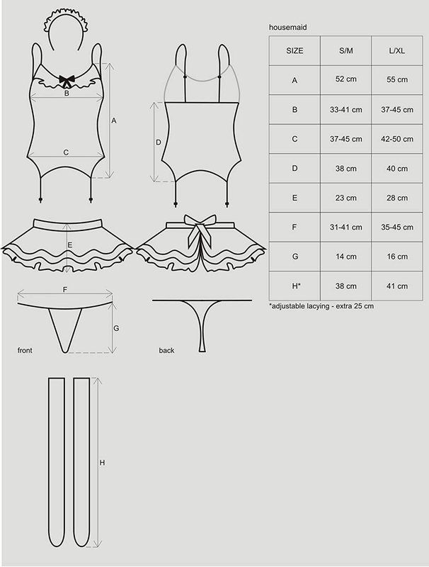 Эротический костюм горничной с юбкой Obsessive Housemaid 5 pcs costume S/M, black, топ, юбка, стринг, фото №6