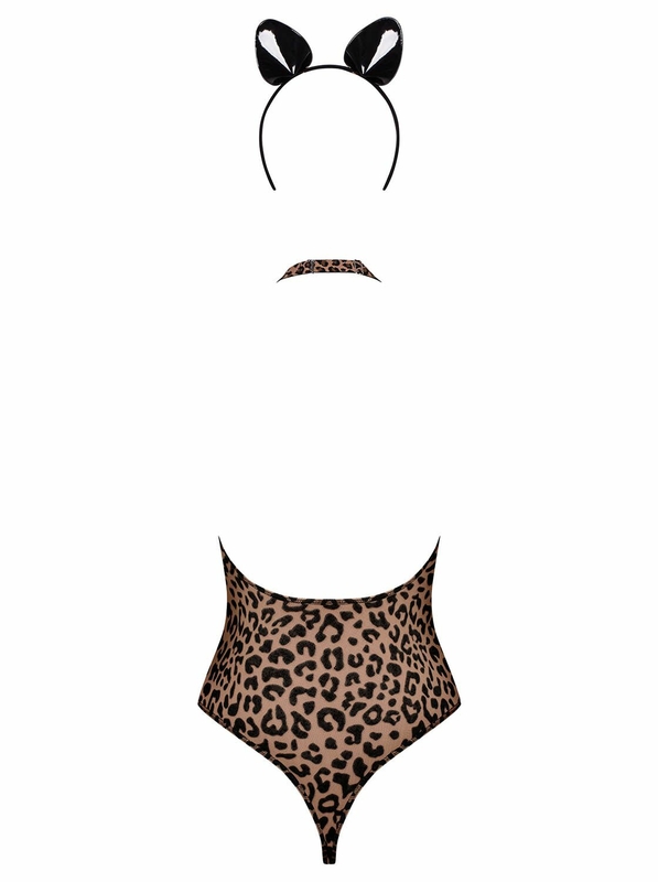 Эротический костюм леопарда Obsessive Leocatia teddy S/M, боди, обруч с ушками, фото №5