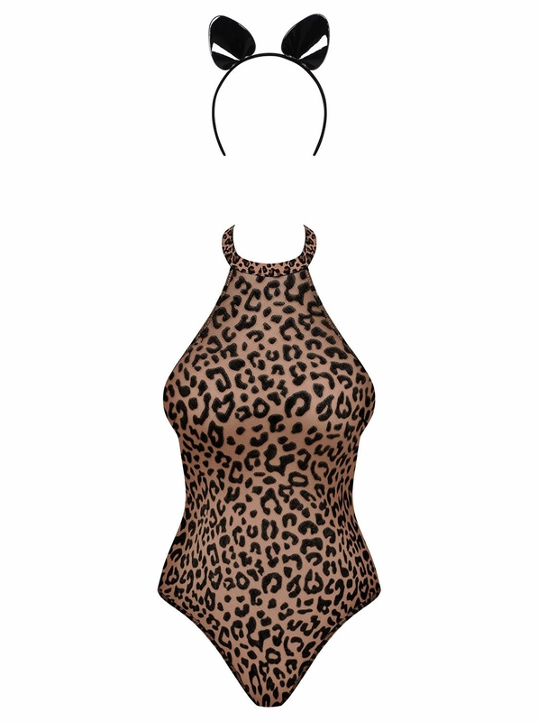 Эротический костюм леопарда Obsessive Leocatia teddy L/XL, боди, обруч с ушками, numer zdjęcia 4