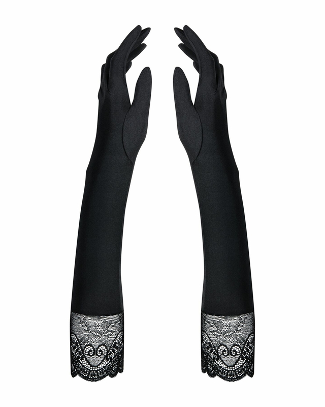 Высокие перчатки с камнями и кружевом Obsessive Miamor gloves, black, фото №2
