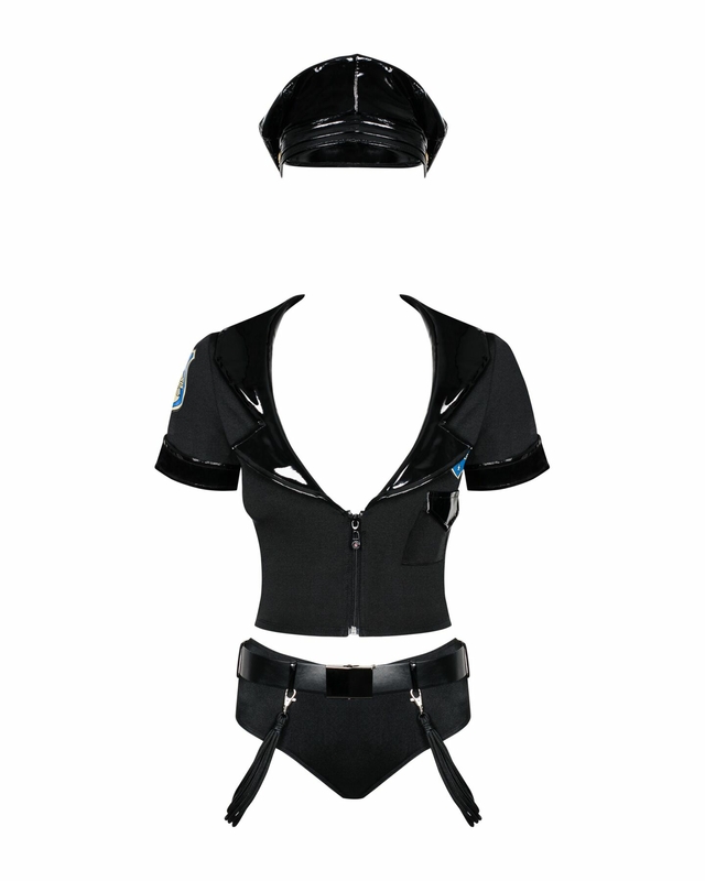 Эротический костюм полицейского Obsessive Police set S/M, black, топ, шорты, кепка, пояс, портупея, numer zdjęcia 3