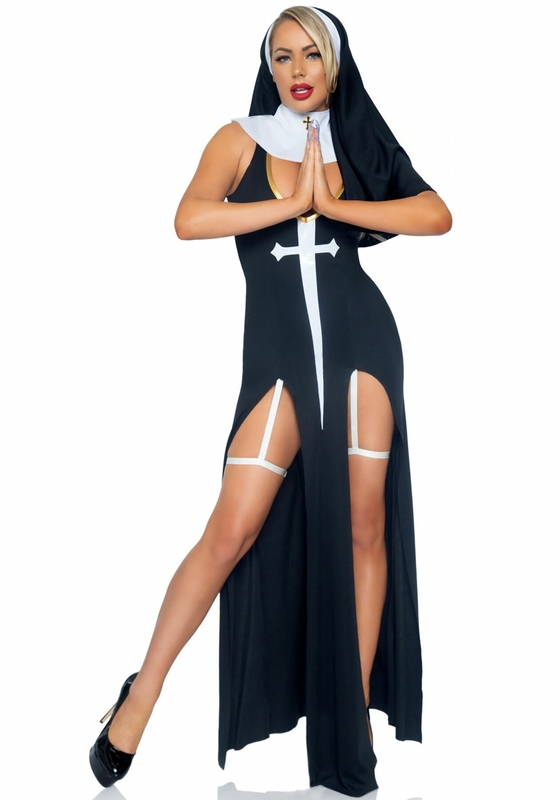 Костюм монашки-грешницы Leg Avenue Sultry Sinner L, платье, головной убор, воротник, фото №4