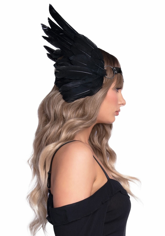 Повязка на голову с крыльями Leg Avenue Feather headband Black, перья и натуральная кожа, фото №4