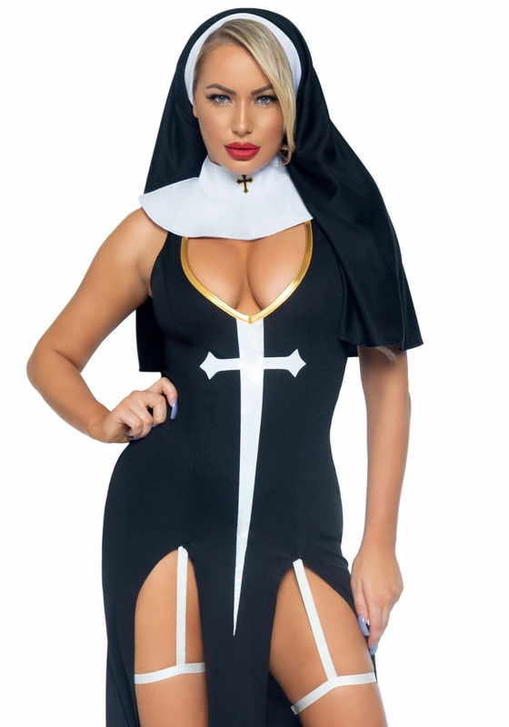 Костюм монашки-грешницы Leg Avenue Sultry Sinner S, платье, головной убор, воротник, фото №2