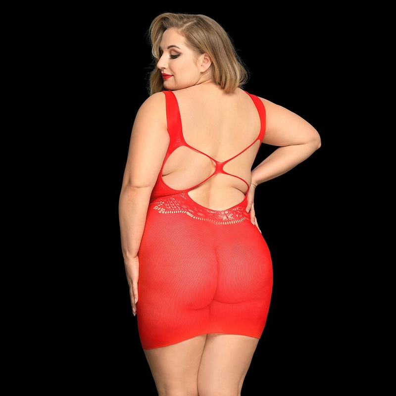 Сексуальное сетчатое платье JSY «Страстная Эвелин» Plus Size, Red, кружево, открытая спинка, numer zdjęcia 3