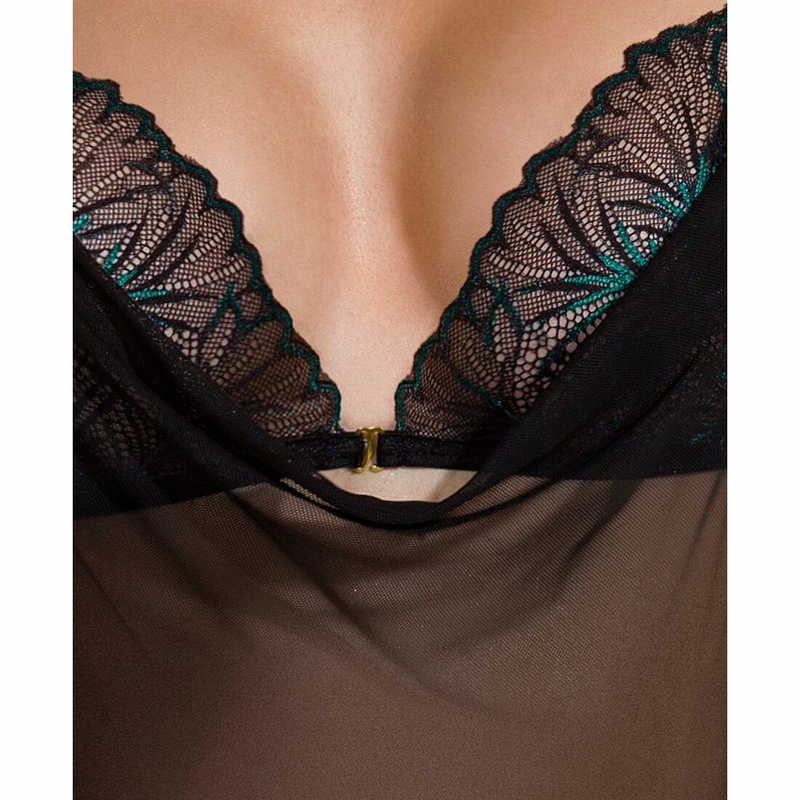 Сорочка Passion DELIENA CHEMISE L/XL black, стринги с заниженной талией, numer zdjęcia 6