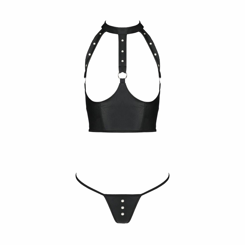 Комплект белья с открытой грудью Passion GENEVIA SET WITH OPEN BRA L/XL black, корсет, стринги, numer zdjęcia 4