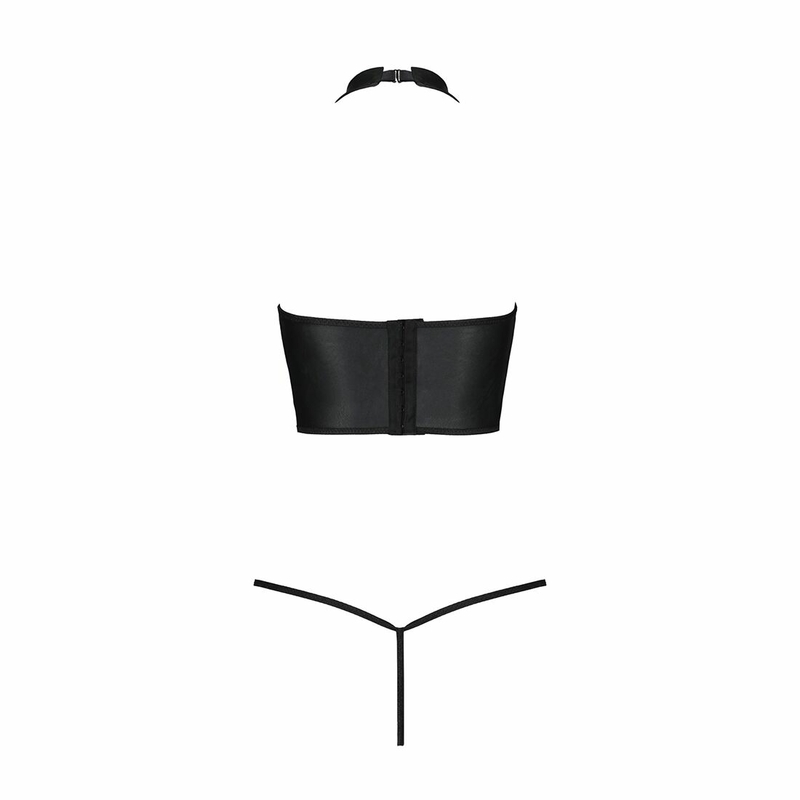 Комплект белья с открытой грудью Passion GENEVIA SET WITH OPEN BRA L/XL black, корсет, стринги, numer zdjęcia 5