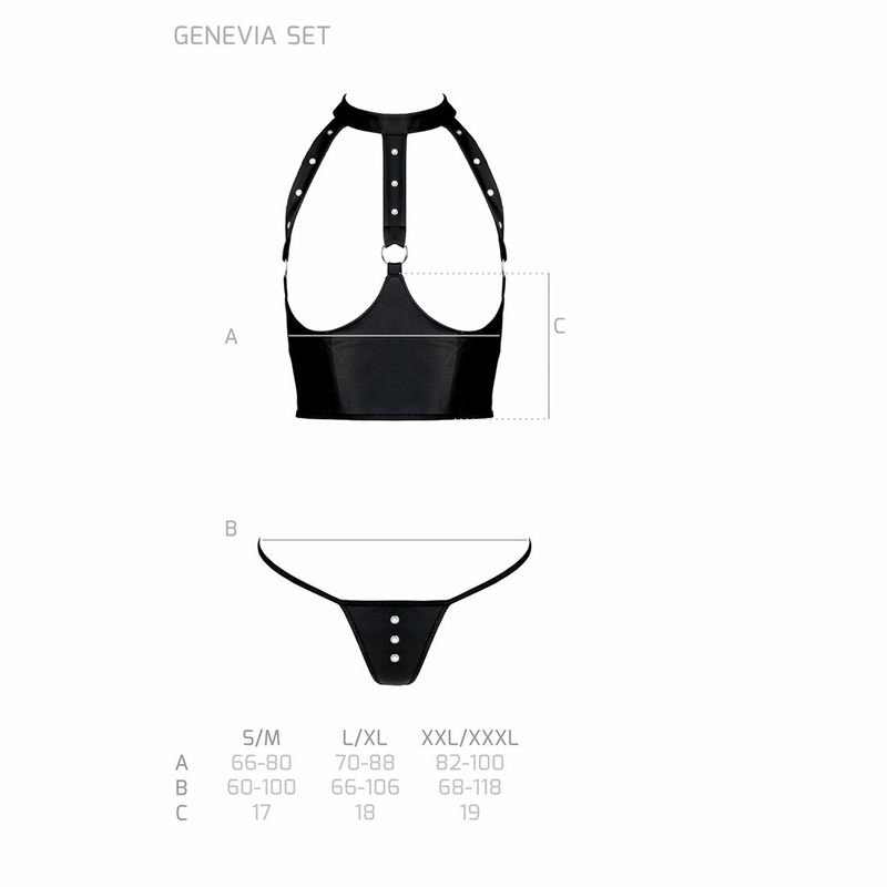 Комплект белья с открытой грудью Passion GENEVIA SET WITH OPEN BRA S/M black, корсет, стринги, photo number 6