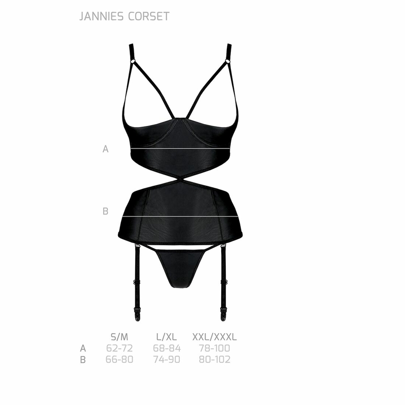 Корсет с открытой грудью Passion JANNIES CORSET L/XL black, стринги в наборе, фото №6